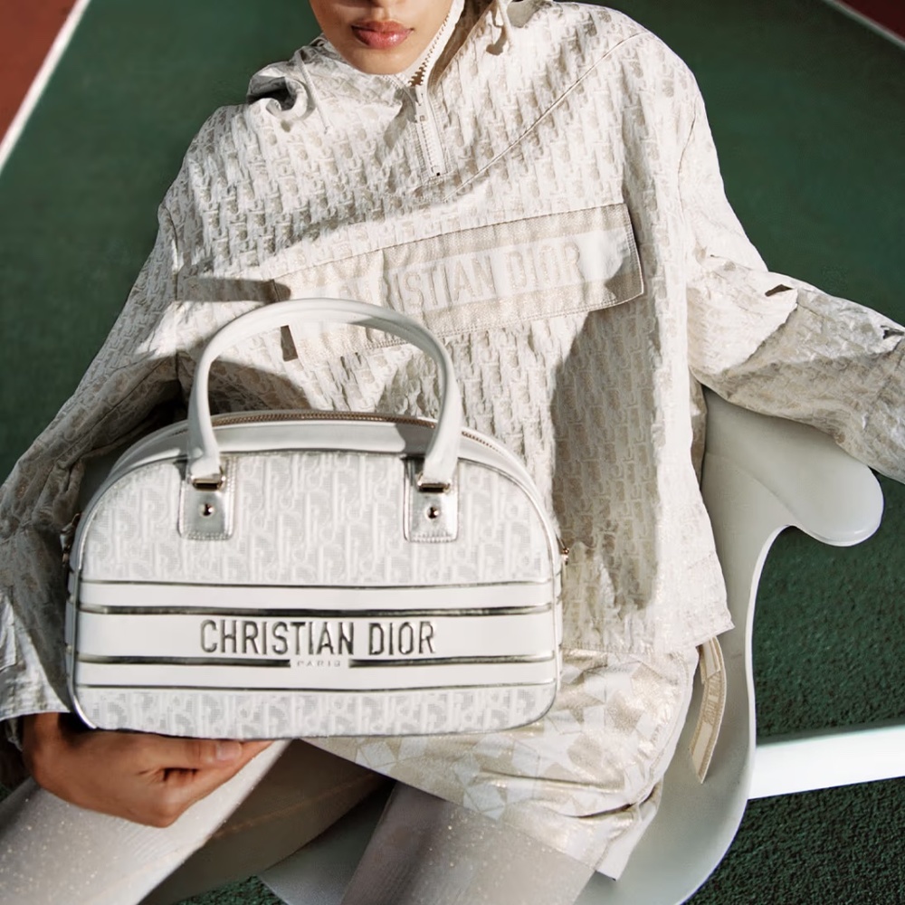 Dior Vibe Zip Bowling Bag - White with Gold Details NEW
